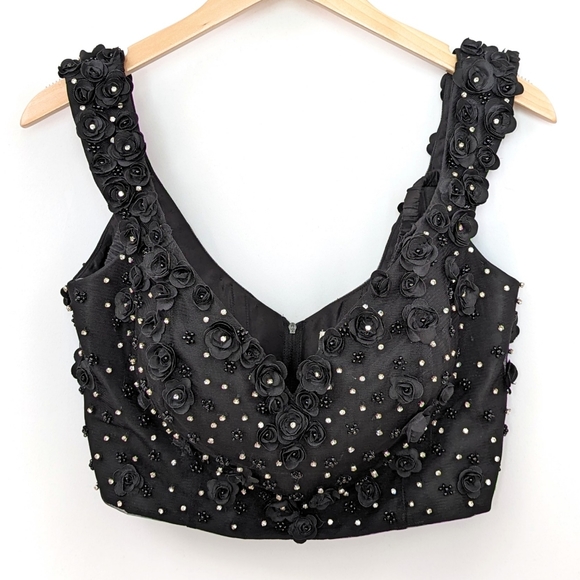 Sherri Hill Off Shoulder Crop Top Beaded Rhinestone Floral Corset Zip Back 12 - Picture 1 of 16